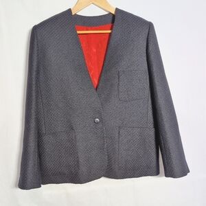 Unbranded Elegant Black Textured Blazer Sz 18 Red Pattered Lining